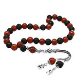 925 Ayar Gümüş Kişiye Özel Harf Püsküllü Küre Kesim Kırmızı Siyah Ayyıldız Oniks Akik Doğaltaş Taraftar Tesbih