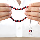 925 Ayar Gümüş Kişiye Özel Harf Püsküllü Küre Kesim Kırmızı Siyah Ayyıldız Oniks Akik Doğaltaş Taraftar Tesbih