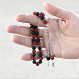 925 Ayar Gümüş Kişiye Özel Harf Püsküllü Küre Kesim Kırmızı Siyah Ayyıldız Oniks Akik Doğaltaş Taraftar Tesbih