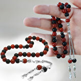 Kararmaz Metal Kişiye Özel Harf Püsküllü Küre Kesim Kırmızı Siyah Ayyıldız Oniks Akik Doğaltaş Taraftar Tesbih