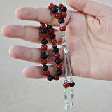 Kararmaz Metal Kişiye Özel Harf Püsküllü Küre Kesim Kırmızı Siyah Ayyıldız Oniks Akik Doğaltaş Taraftar Tesbih