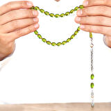 925 Ayar Gümüş Kral Zincir Püsküllü Sülün İmame Beyzi Kesim Yeşil Katalin Tesbih