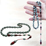 Sistemli Her Bir Tanesi ve İmamesi Usta işçilikli Kapsül Kesim Sedefli Gri Kırmızı Katalin Tesbih