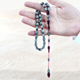 Sistemli Her Bir Tanesi ve İmamesi Usta işçilikli Kapsül Kesim Sedefli Gri Kırmızı Katalin Tesbih