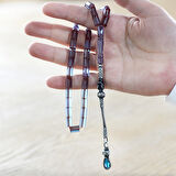 1000 Ayar Gümüş Kazaz Püsküllü Kesme Kesim Turkuaz Ateş Kehribar Tesbih