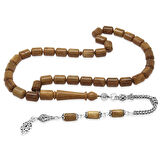 925 Ayar Gümüş Püsküllü Uçlu Kapsül Kesim Kahverengi Kuka Tesbih