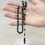 Sistemli Pirinç Sarmal Arpa Kesim Siyah Kuka Tesbih