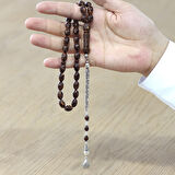 925 Ayar Gümüş Kral Zincir Püsküllü Arpa Kesim Kahverengi Kokulu Tarçın Ağacı Tesbih