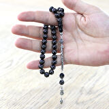 925 Ayar Gümüş Kral Zincir Püsküllü Gümüş Çift Zikzak İşlemeli Rus Oltu Tesbih