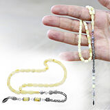 925 Ayar Gümüş Kral Püsküllü Bilek Boy Kapsül Kesim Soft Sarı Beyaz Doğal Damla Kehribar Tesbih