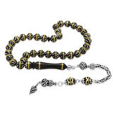 Kuka Tesbih – Siyah – 925 Ayar Gümüş Püsküllü - Pirinç Sarmal - Beyaz Mine Dolgulu – İstanbul Kesim