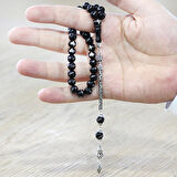 Rus Oltu Taşı Tesbih - 925 Ayar Gümüş Kral Püsküllü - Gümüş Tuğra İşlemeli - Küre Kesim