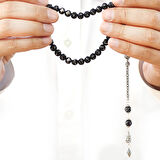 Rus Oltu Taşı Tesbih - 925 Ayar Gümüş Kral Püsküllü - Gümüş Tuğra İşlemeli - Küre Kesim