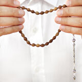 Kuka Tesbih - 925 Ayar Gümüş Kral Püsküllü - Kahverengi - Arpa Kesim