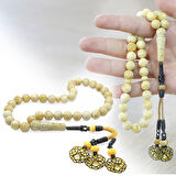 Damla Kehribar Tesbih - 1000 Ayar Gümüş Kazaz Püsküllü - Küre Kesim - King Seccer - Premium Kutulu