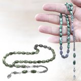 Doğaltaş Jasper Tesbih - 925 Ayar Gümüş Püsküllü - Kişiye Özel İsim Yazılı - Arpa Kesim