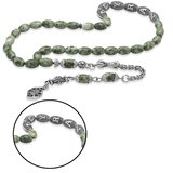 Doğaltaş Jasper Tesbih - Kararmaz Metal Arnavut Püsküllü - Kişiye Özel İsim Yazılı - Arpa Kesim