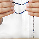 Ateş Kehribar Tesbih - Kararmaz Arnavut Püsküllü - Bilek Boy - Lacivert Beyaz Renk - Kapsül Kesim