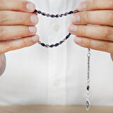 Ateş Kehribar Tesbih - Kararmaz Metal Arnavut Püsküllü - Bilek Boy - Siyah Beyaz Renk - Arpa Kesim