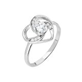 Zirkon Tektaşlı Kalp Tasarım 925 Ayar Gümüş Kadın Yüzük