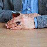 Faset Zultanit Taşlı Yanları Mikro Taş Mıhlamalı 925 Ayar Gümüş Erkek Yüzük