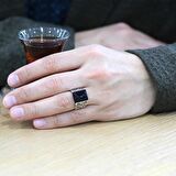 Oval Siyah Oniks Taşlı Sarmaşık Tasarım 925 Ayar Gümüş Erkek Yüzük