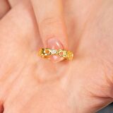 Zirkon Taşlı Zincir Tasarım Gold Renk Free Size 925 Ayar Gümüş Kadın Tektaş Yüzük