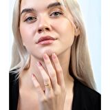 Zirkon Taşlı Zincirli Gold Renk Free Size 925 Ayar Gümüş Kadın Tektaş Yüzük