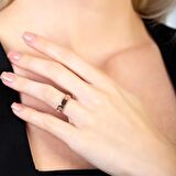 Zirkon Taşlı Zincir Tasarım Rose Renk Free Size Kişiye Özel İsim/Harf Yazılı 925 Ayar Gümüş Kadın Yüzük