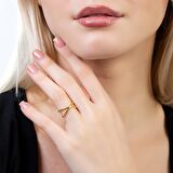 Cats Eye Tasarım Gold Renk Free Size 925 Ayar Gümüş Kadın Yüzük