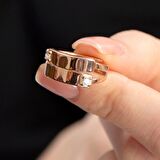 Zirkon Taşlı Rose Renk Free Size Çift Sıra Kişiye Özel İsim/Harf Yazılı 925 Ayar Gümüş Kadın Yüzük