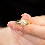 Zirkon Taşlı Dikdörtgen Detaylı Gold Renk Free Size 925 Ayar Gümüş Kadın Yüzük