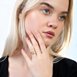 Zirkon Taşlı "Belt" Tasarım Gold Renk Free Size 925 Ayar Gümüş Kadın Yüzük