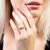 Zirkon Taşlı Kare Zincir Tasarım Silver Renk Free Size 925 Ayar Gümüş Kadın Yüzük