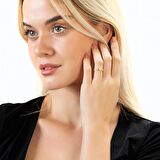 Mikro Zirkon Taş Süslemeli Gold Renk Free Size 925 Ayar Gümüş Kadın Tektaş Yüzük