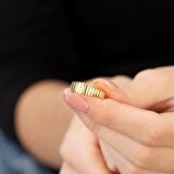 Beyaz Zirkon Taşlı Merdiven Tasarım Gold Renk Free Size 925 Ayar Gümüş Kadın Yüzük