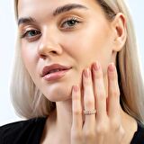 Sıralı Zirkon Taşlı Rose Renk Free Size Yarım Tur 925 Ayar Gümüş Kadın Yüzük