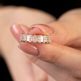 Sıralı Zirkon Taşlı Rose Renk Free Size Yarım Tur 925 Ayar Gümüş Kadın Yüzük