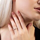 Sıralı Zirkon Taşlı Rose Renk Free Size Yarım Tur 925 Ayar Gümüş Kadın Yüzük