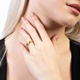 Beyaz Zirkon Taşlı Zarif Tasarım Gold Renk Free Size 925 Ayar Gümüş Kadın Yüzük