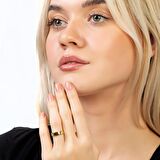 Zincir Tasarım Gold Renk Free Size Kişiye Özel İsim/Harf Yazılı 925 Ayar Gümüş Kadın Tektaş Yüzük