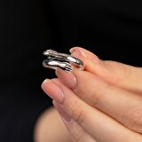 Anne-Bebek Eli Detaylı Silver Renk Free Size 925 Ayar Gümüş Kadın Yüzük