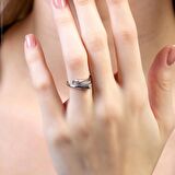 Beyaz Zirkon Taşlı Cats Eye Detaylı Silver Renk Free Size 925 Ayar Gümüş Kadın Yüzük