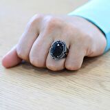 Faset Siyah Zirkon Taşlı Dikit Detaylı 925 Ayar Gümüş Erkek Yüzük