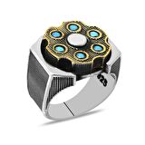 Firuze Taşlı Dönen Çark Tasarım 925 Ayar Gümüş Erkek Yüzük