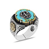 Firuze Taşlı Çapa Detaylı Dönen Çark Tasarım 925 Ayar Gümüş Erkek Yüzük