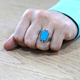 Firuze Taşlı Mikro Firuze Taş Mıhlamalı Çift Taraflı Kişiye Özel İsim Harf Yazılı 925 Ayar Gümüş Erkek Yüzük