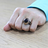 Siyah Oniks Taşlı Zülfikar Detaylı Ayarlanabilir Ölçü 925 Ayar Gümüş Erkek Yüzük