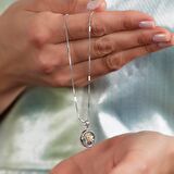 Multicolor Zirkon Taşlı Oval Tasarım Gül Detaylı 925 Ayar Gümüş Kadın Kolye