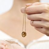 Üçlü Halka Tasarım Gold Renk Çelik Kadın Kolye